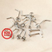 2-3MM Round Prong Settings L Shape Nose Bone Stud Solid 925c Sterling Silver Nose Screw Ring DIY Supplies 1702233