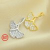 12MM Pave CZ Stone Ginkgo Biloba Leaf Charm,Solid 925 Sterling Silver Gold Plated Pendant Charm,DIY Charm Supplies 1431189