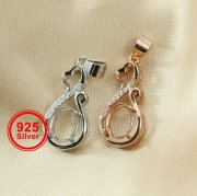 6x8MM Oval Prong Pendant Settings Mother's Love Solid 925 Sterling Silver Rose Gold Plated Charm Bezel DIY Gemstone Supplies 1421161