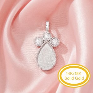 Keepsake Breast Milk Resin Pear Bezel Pendant Settings,Solid 9K 14K 18K Gold Pendant Charm,Moissanite Three Stone DIY Pendant Supplies 1431433