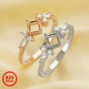 4MM Square Prong Ring Settings,Art Deco Solid 925 Sterling Silver Rose Gold Plated Ring,Vintage Style Ring,DIY Ring Supplies 1294653