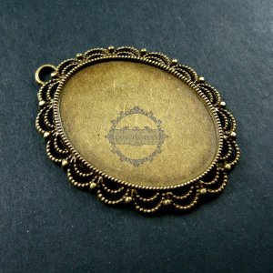 5pcs 30x40mm setting size vintage style bronze big lace oval pendant charm bezel base DIY supplies 1421053