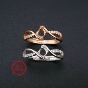1Pcs 4MM Round Curve Rose Gold Plated Solid 925 Sterling Silver DIY Adjustable Prong Ring Settings Blank for Gemstone 1210065