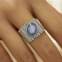 8x10MM Nature Blue Kyanite Cabochon Ring,Vintage Styles Wide Band Ring ,Antiqued Silver Oval Gemstone Adjustable Ring 6220349