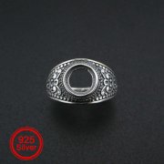 1Pcs Round Ring Settings Adjustable for Cabochon Stone Antiqued Style Solid 925 Sterling Silver DIY Bezel Tray Supplies 1213063