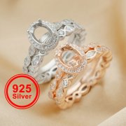 6x8MM Halo Oval Prong Ring Settings Art Deco Cathedral Solid 925 Sterling Silver DIY Marquise Stackable Ring Set Bezel Supplies 1294474