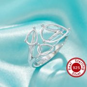 Three Stones Pear Prong Ring Settings,Solid 925 Sterling Silver Ring,Minimalist Pear Ring,Family Ring,DIY Ring Supplies 1295062-1