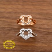 6.5MM Round Prong Ring Settings Solid 14K Rose White Gold with Moissanite Accents DIY Vintage Style Heart Bezel Tray for Diamond Gemstones 1210080