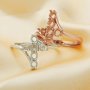 3MM 6 Stones Round Prong Ring Settings,Bypass Cross Solid 925 Sterling Silver Rose Gold Plated Ring,DIY Ring Blank Supplies 1215070