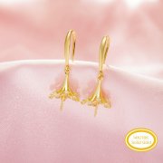 Keepsake Breast Milk Resin Ball Flower Pin Solid 14K 18K Gold Hoops Earrings Settings for Half Drilled Pearl Bead,DIY Earring Supplies 1705080