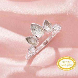 Keepsake Breast Milk Resin Pear Bezel Ring Settings,Solid 14K 18K Gold Ring,Moissanite Art Deco Solid Back Ring,DIY Ring Supplies 1295041