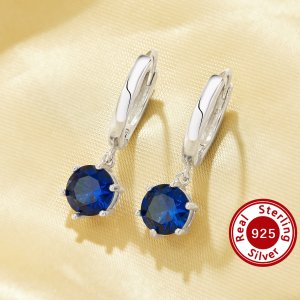 6MM Simulated Sapphire Minimalist Round Hoop Earring,Solid 925 Sterling Silver Earrings,Simple Round Earrings 6310103
