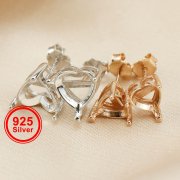 1Pair 5-10MM Rose Gold Plated Solid 925 Sterling Silver Simple Heart Prong Bezel DIY Studs Earrings Settings Jewelry Supplies 1706045