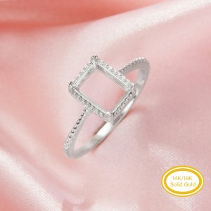 Rectangle Prong Ring Settings,Solid 14K 18K Gold Ring,Minimalist Rectangle Ring,DIY Ring Supplies For Gemstone 1295085