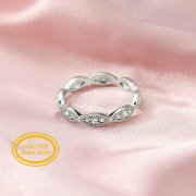 Dainty Moissanite Diamond April Birthstone Stackable Ring Wedding Engagement Band Antiqued Marquise Eternity Ring Solid 14K Gold 1294254