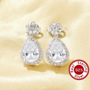 Vintage Styles Halo Pear Simulated Diamond Studs Earrings 6x8MM Pear White Cubic Zirconia,Solid 925 Sterling Silver Earrings,Dainty Earrings 6330018