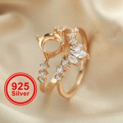 7MM Round Prong Ring Settings Stackable Solid 925 Sterling Silver Rose Gold Plated Stacker Ring Set DIY Supplies 1294402