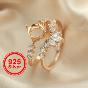 7MM Round Prong Ring Settings Stackable Solid 925 Sterling Silver Rose Gold Plated Stacker Ring Set DIY Supplies 1294402