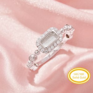 3x6MM Keepsake Breast Milk Resin Rectangle Bezel Ring Settings,Solid 14K 18K Gold Ring,Pave Moissanite Solid Back Ring,DIY Ring Supplies 1295050