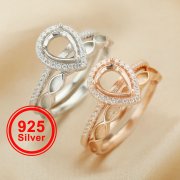 6x8MM Halo Pear Prong Ring Settings,Stackable Solid 925 Sterling Silver Ring,Breast Milk Resin 2x4MM Marquise Bezel Stacker Ring Set 1294428