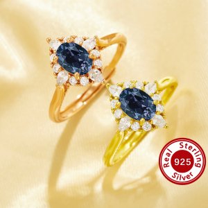 5x7MM Oval Color Change Simulated Alexandrite Ring,Luxury Solid 925 Sterling Silver Rose Gold Plated Ring,June Birthstone Adjustable Ring 6220350