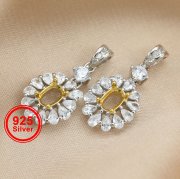 1Pcs 4x6MM Oval Prong Pendant Settings Pave Gold Plated Solid 925 Sterling Silver Charm Bezel Tray DIY Supplies for Gemstone 1421123