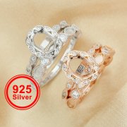 6x8MM Oval Prong Ring Settings,Half Band 2x4MM Birthstone Stacker Ring,Flower Stackable Solid 925 Sterling Silver Rose Gold Plated Ring,DIY Ring Set 1294555