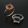 8MM Square Prong Ring Settings Solid 925 Sterling Silver Rose Gold Plated DIY Adjustable Ring Bezel for Gemstone 1294214