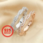 Art Deco Full Eternity Ring,Twisted Infinity Stackable Ring,Solid 925 Sterling Silver Rose Gold Plated Stacker Ring,DIY Ring Supplies 1294534