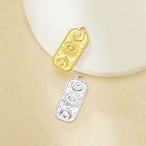 Stainless Steel Sun Moon Eye Rectangle Pendant Charm,Yellow Gold Plated Stainless Steel Pendant,Vintage Styles Pendant Blank 1431444