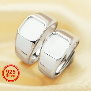 9MM Square Bezel Ring Settings Solid Back Breast Milk Resin 925 Sterling Silver DIY Men\'s Adjustable Ring 1294222