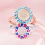 Solid 14K Gold Keepsake Color Birthstones Halo Round Ring Bezel Settings,DIY Rings for Breast Milk Making 1215078