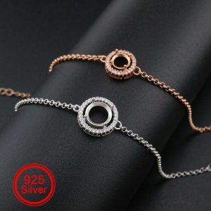 1Pcs 6-8MM Round Prong Bezel Bracelet Settings Halo Rose Gold Plated Solid 925 Sterling Silver Tray for Gemstone 6\'\'+1.6\'\' 1900245
