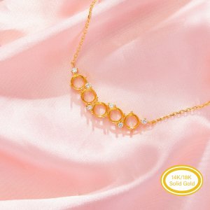 5 Stones 6MM Round Prong Pendant Settings,Solid 14K 18K Gold Necklace,DIY Jewelry With Necklace Chain 16\'\'+2\'\' 1411465