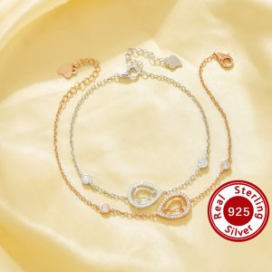 5x7MM Halo Pear prongs Bezel Bracelet Settings,Solid 925 Sterling Silver Rose Gold Plated Bracelet,Pave CZ Stone Pear Bracelet,DIY Bracelet Supplies 6.4\'\'+1.6\'\' 1900348