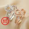 6x8MM Halo Pear Prong Ring Settings,Stackable Solid 925 Sterling Silver Ring,Rose Gold Plated Birthstone Stacker Ring Band,DIY Ring Blank Set 1294434