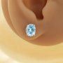 Minimalist Oval Studs Earrings With 6x8MM Oval Light Blue CZ Stone,Solid 925 Sterling Silver Earrings,March Birthstone Earrings 6320045
