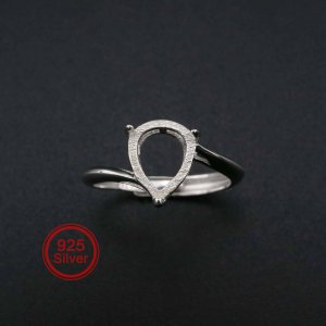 1Pcs Pear Bezel Ring Settings Blank Adjustable Simple Bypass Shank Solid 925 Sterling Silver DIY Tray for Cabochon Gemstone 1294182
