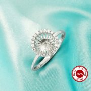 Halo Round Pin Ring Settings For Half Drilled Pearl Bead,Solid 925 Sterling Silver Ring For Half Drilled Beads,Pave Moissanite Ring,DIY Ring Supplies 1215103