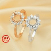 6MM/8MM Round Prong Ring Settings,Sun Flower Solid 925 Sterling Silver Rose Gold Plated Ring,Vintage Styles Ring,DIY Ring Bezel Supplies 1215068