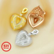 4x6MM Pear Prong Pendant Settings,Heart Solid 925 Sterling Silver Rose Gold Plated Charm,Heart Wish Prayer Box Pendant Charm,DIY Pendant Supplies 1431171