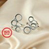 1Pcs 7/8/10MM Round Bezel Antiqued Style Solid 925 Sterling Silver Three Cabochon Tray DIY Adjustable Ring Settings Supplies 1213058
