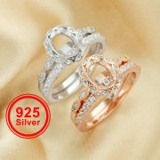 6x8MM Oval Prong Ring Settings,Flower Stackable Solid 925 Sterling Silver Rose Gold Plated Ring,Art Decor Bezel Band Stacker Ring,DIY Ring Supplies 1294567