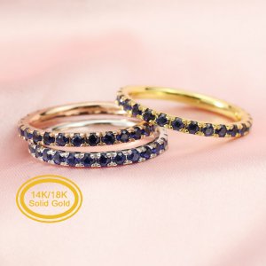 2MM Dainty September Birthstone Eternity Ring Blue Sapphire Gemstone Wedding Engagement Full Band Stackable Ring Solid 14K Gold Ring 1294300