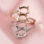 Two Stones Oval Prong Ring Settings Solid 14K Gold Adjustable Ring Band for 6x8MM DIY Gemstone 1224017-1