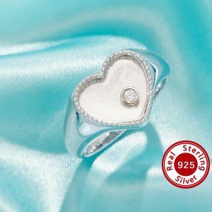 Keepsake Breast Milk Resin Heart Bezel Ring Settings,Birthstone Solid 925 Sterling Silver Ring,Solid Back Heart Ring,DIY Ring Supplies 1295058-1