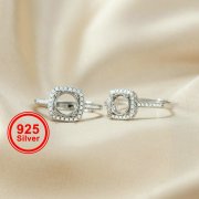 1Pcs 6-8MM Luxury Round Gems Cz Stone Prong Setting Solid 925 Sterling Silver Bezel Tray DIY Adjustable Ring 1214025