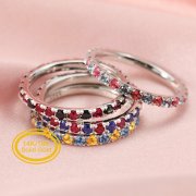 2MM Dainty Birthstone Eternity Ring Two Colors Gemstone Wedding Engagement Full Band Stackable Ring Solid 14K Gold Ring 1294297