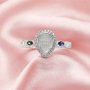 6x8MM Keepsake Breast Milk Resin Halo Pear Bezel Ring Settings,Solid Back 925 Sterling Silver Birthstone Ring,Pave CZ Stone Art Deco Ring,DIY Ring Supplies 1294714