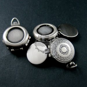 5pcs 16mm round bezel tray setting flower engraved brass antiqued silver vintage style fold photo locket pendant charm 1113013